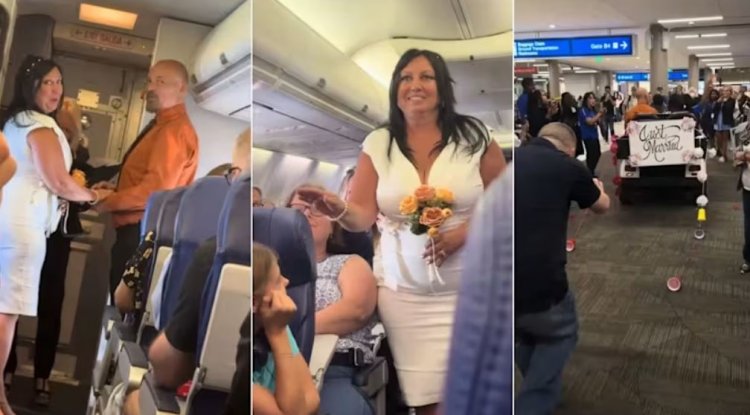 விமானத்தில் நடந்த திருமணம்: சில பயணிகளுக்கு எரிச்சல், சமூக ஊடகத்தில் விவாதம்